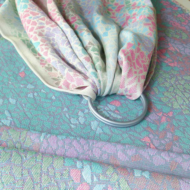 A jacquard weave fabric ring sling