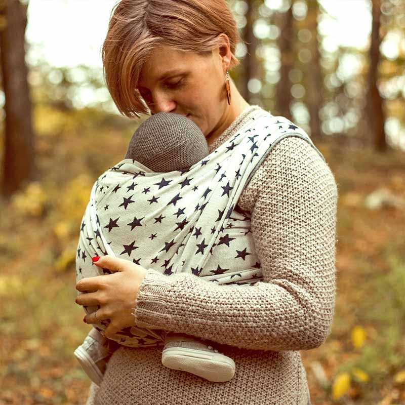 Babywearing with a stretchy wrap