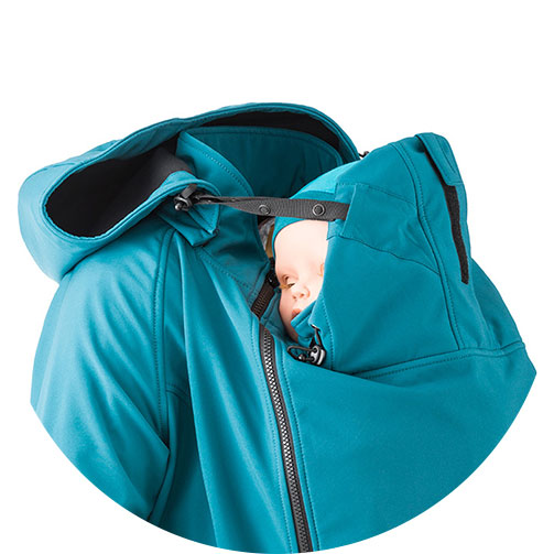 Integrated head support to support baby's head when babywearing on the front