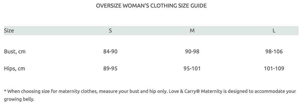 Love and Carry Hoodie size guide