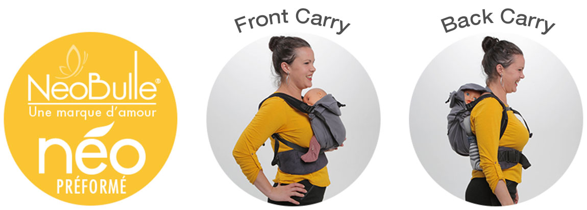 Neobulle Neo Baby Carrier can be used to carry your baby on your front or your back.