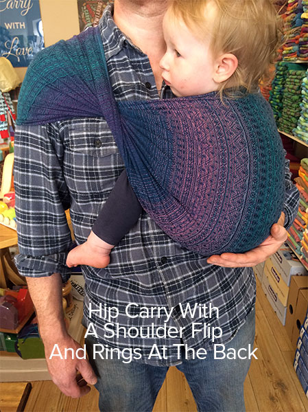 Ring sling hip carry with rings at the back